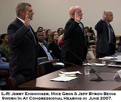 (L to R) Jerry Ensminger, Mike Gros & Jeff Byron being sworn in at a Congressional Hearing on Camp Lejeune on June 12, 2007. All three men are members of The Few, The Proud, The Forgotten and spoke on behalf of all of the victims of the Camp Lejeune water contamination. 